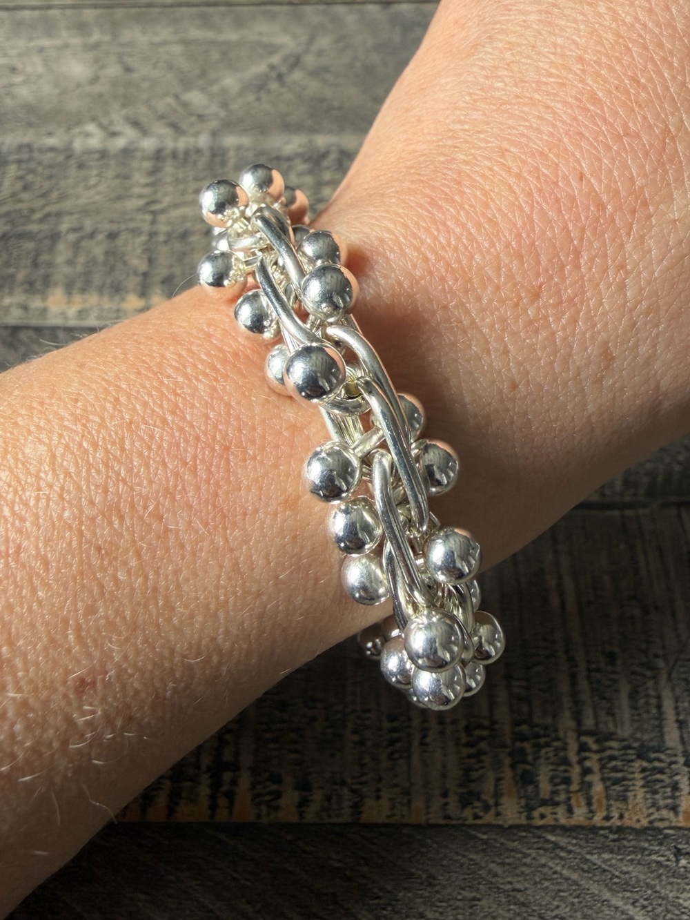 Vintage DNA Style Sterling Silver Toggle Bar Bracelet